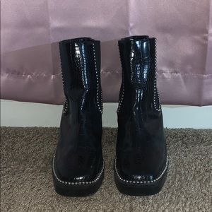 PLT Black Leather Snakeskin Booties